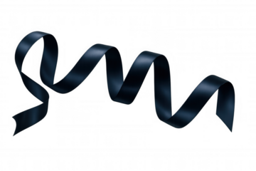 Dark blue satin ribbon swirling on a transparent background, flowing element for decoration and luxury design