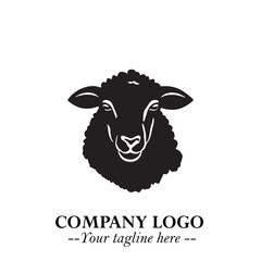 Head of Sheep Logo Symbol in Black on the White Background Minimalist Farm Animal Illustration