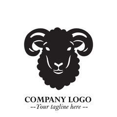 Head of Sheep Logo Symbol in Black on the White Background Minimalist Farm Animal Illustration