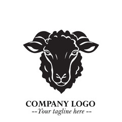 Head of Sheep Logo Symbol in Black on the White Background Minimalist Farm Animal Illustration