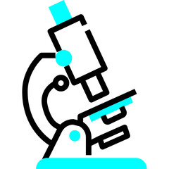 Cyan Blue And Black Outline Illustration Of A Microscope On A White Background