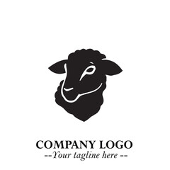 Head of Sheep Logo Symbol in Black on the White Background Minimalist Farm Animal Illustration