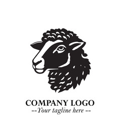 Head of Sheep Logo Symbol in Black on the White Background Minimalist Farm Animal Illustration