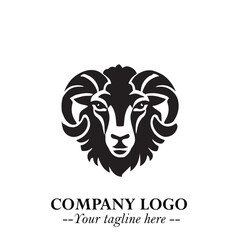 Head of Sheep Logo Symbol in Black on the White Background Minimalist Farm Animal Illustration