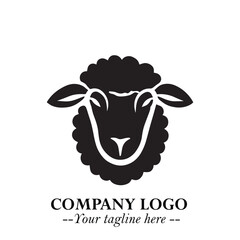 Head of Sheep Logo Symbol in Black on the White Background Minimalist Farm Animal Illustration