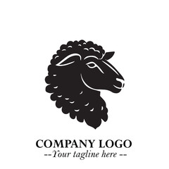 Head of Sheep Logo Symbol in Black on the White Background Minimalist Farm Animal Illustration