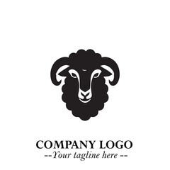 Head of Sheep Logo Symbol in Black on the White Background Minimalist Farm Animal Illustration