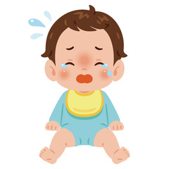 泣く男の子の赤ちゃん　全身イラスト／Crying Baby Boy　full body illustration