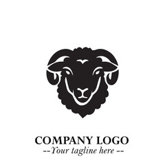 Head of Sheep Logo Symbol in Black on the White Background Minimalist Farm Animal Illustration
