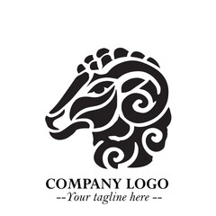 Head of Sheep Logo Symbol in Black on the White Background Minimalist Farm Animal Illustration