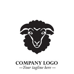 Head of Sheep Logo Symbol in Black on the White Background Minimalist Farm Animal Illustration