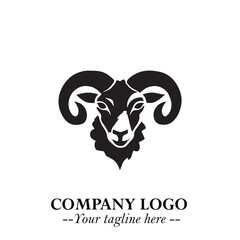 Head of Sheep Logo Symbol in Black on the White Background Minimalist Farm Animal Illustration