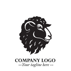 Head of Sheep Logo Symbol in Black on the White Background Minimalist Farm Animal Illustration