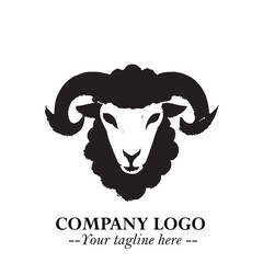 Head of Sheep Logo Symbol in Black on the White Background Minimalist Farm Animal Illustration
