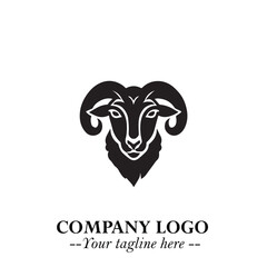 Head of Sheep Logo Symbol in Black on the White Background Minimalist Farm Animal Illustration