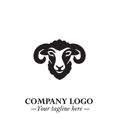 Head of Sheep Logo Symbol in Black on the White Background Minimalist Farm Animal Illustration