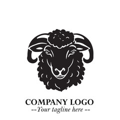 Head of Sheep Logo Symbol in Black on the White Background Minimalist Farm Animal Illustration