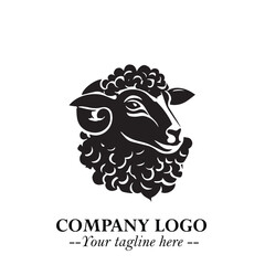 Head of Sheep Logo Symbol in Black on the White Background Minimalist Farm Animal Illustration