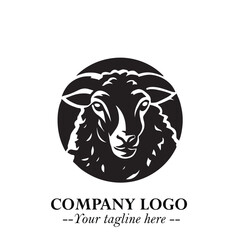 Head of Sheep Logo Symbol in Black on the White Background Minimalist Farm Animal Illustration