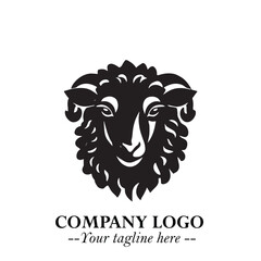 Head of Sheep Logo Symbol in Black on the White Background Minimalist Farm Animal Illustration