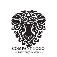 Head of Sheep Logo Symbol in Black on the White Background Minimalist Farm Animal Illustration