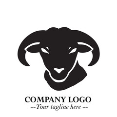 Head of Sheep Logo Symbol in Black on the White Background Minimalist Farm Animal Illustration