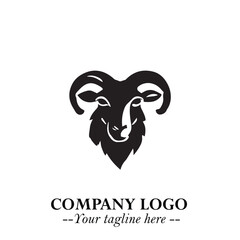 Head of Sheep Logo Symbol in Black on the White Background Minimalist Farm Animal Illustration