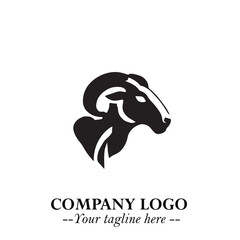 Head of Sheep Logo Symbol in Black on the White Background Minimalist Farm Animal Illustration