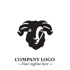 Head of Sheep Logo Symbol in Black on the White Background Minimalist Farm Animal Illustration