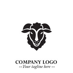 Head of Sheep Logo Symbol in Black on the White Background Minimalist Farm Animal Illustration