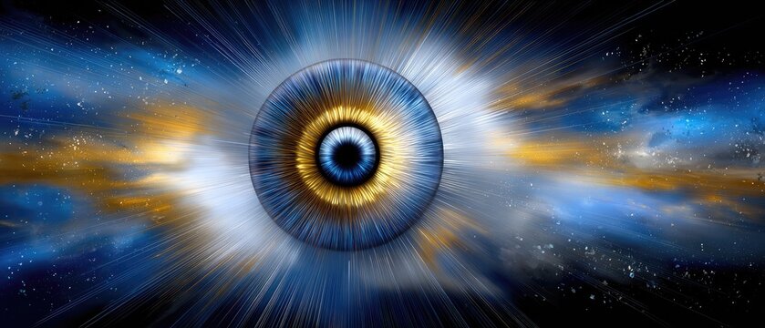 cosmic supernova timeless concept. Vibrant abstract representation of an eye surrounded by bursts of color and light.