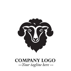 Head of Sheep Logo Symbol in Black on the White Background Minimalist Farm Animal Illustration