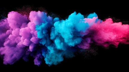 Fototapeta premium Vibrant clouds of colored powder explosion expanding dynamically against a deep black background creating a striking con