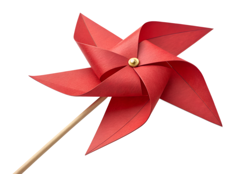 Vibrant Red Paper Pinwheel Windmill Toy: Spinning Summer Fun Craft Icon
