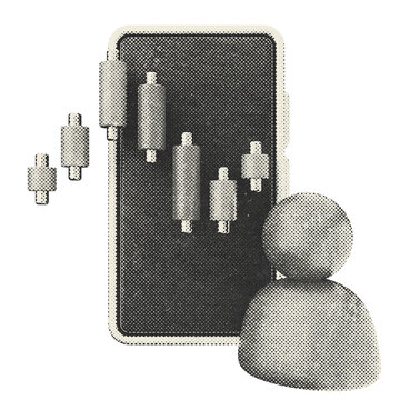 3d trading chart account halftone style