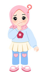 Cartoon Girl in Hijab Pondering a Question