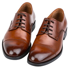 Elegant brown leather cap toe oxford shoes with laces.