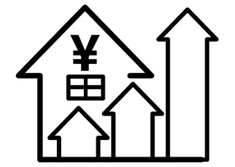 家, 自宅, 物件, 矢印, 値上げ, 不動産, 投資, 住宅, 価値, 資産価値, 上がる, 値上がり, 金, 高騰, 上昇, 増える, お金, 地価, 戸建て, 賃貸, マイホーム, 建築, 家賃, 資産, ローン, 価格, 住宅ローン, 金利, 変動, マンション, 土地, 一戸建て, 固定資産税, アップ, 物価, アイコン, 暮らし, 生活, シンプル, デフォルメ, イラスト, 生活費