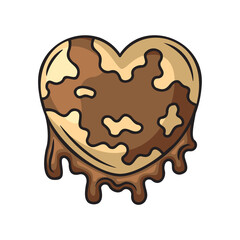 Heart Shaped Chocolate Candy with Creamy Brown Swirls and Drips on Transparent Background Pixel Art Style