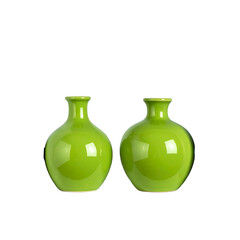 Two shiny green ceramic vases stand against a black background.