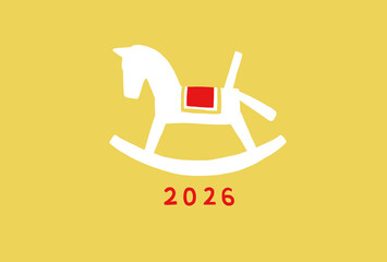 シンプルな白い木馬のシルエット　西暦入り