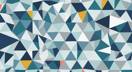Geometric triangle pattern background with a modern and stylish design, featuring a variety of blue, gray, and yellow triangles, creating a visually appealing texture