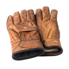 Worn leather gloves, showing a classic style and rugged texture.