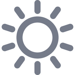 Simple Iconographic Representation of a Sun Symbol with a Circle in the Center and Radiating Lines on a Transparent Background