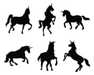 unicorn horse set collection pack bundle black shape icon silhouette vector flat illustration design on white background