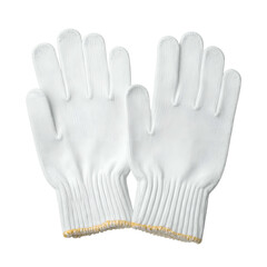 White knitted work gloves are isolated on a black background.