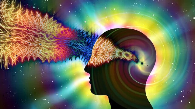 Silhouette of a human head with star waves