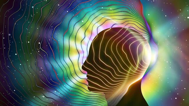 Silhouette of a human head with radio waves