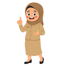 Cartoon illustration of female teacher wearing hijab