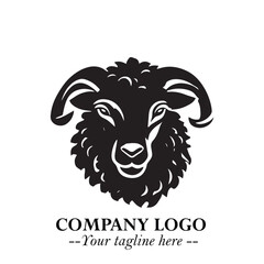 Head of Sheep Logo Symbol in Black on the White Background Minimalist Farm Animal Illustration